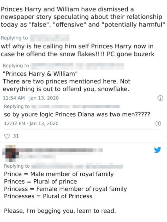 Princes Harry And William Have Dismissed A Newspaper Story Speculating About Their Relationship Today As False Offensive And Potentially Harmful Replying To Wtf Why Is He Calling Him Self Princes Harry Now