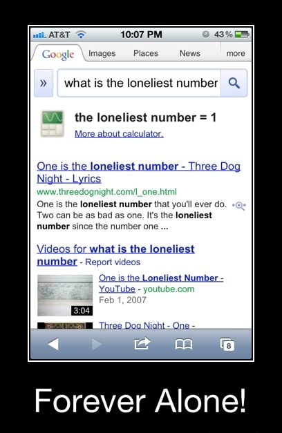 10 07 Pm Images Places News What Is The Loneliest Number Q Wn The Loneliest Number 1 More About Calculator One Is The Loneliest Number Three Dog Night Lyrics Threedognight Com One Html One Is