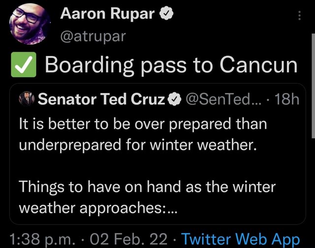 Aaron Rupar atrupar Boarding pass to Cancun Senator Ted Cruz