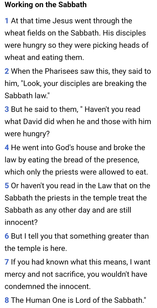 Working On The Sabbath 1 At That Time Jesus Went Through The Wheat ...