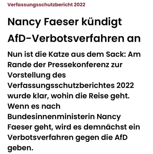 Nancy Faeser KUndigt AfD-Verbotsverfahren An Nun Ist Die Katze Aus Dem ...