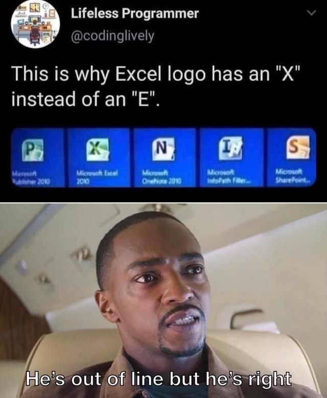 Programming Excel Meme Lifeless Programmer @codinglively This is why Excel logo has an
