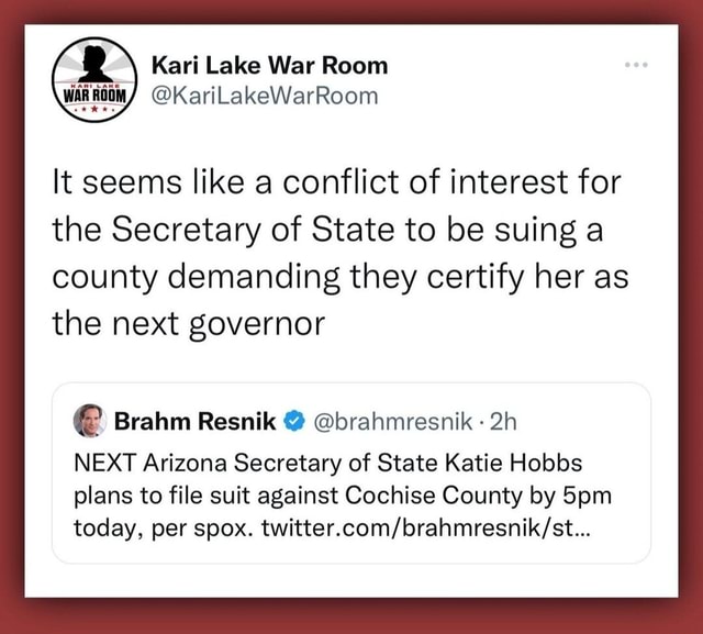 Kari Lake War Room @KariLakeWarRoom It seems like a conflict of