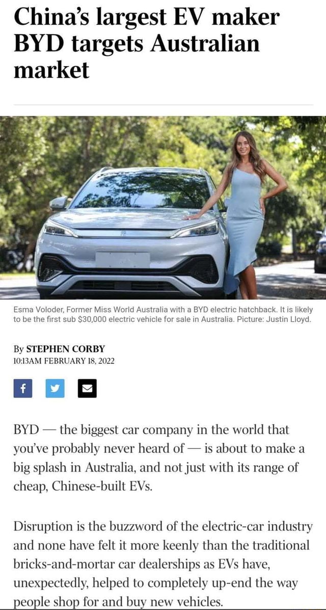 China's largest EV maker BYD targets Australian market Esma Voloder