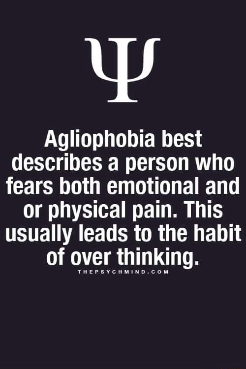 Agliophobia best describes a person who fears both emotional and or ...