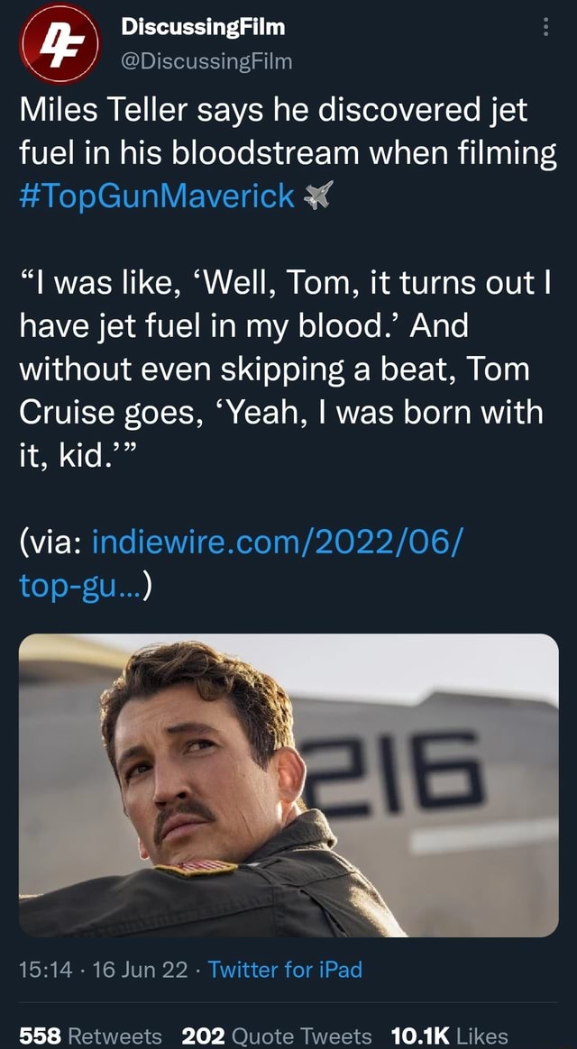 F Discussing Film DiscussingFilm Miles Teller says he discovered jet