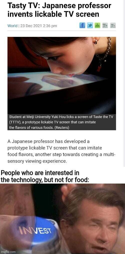 Tasty TV Japanese professor invents lickable TV screen rid Student at Meiji University Yuki Hou