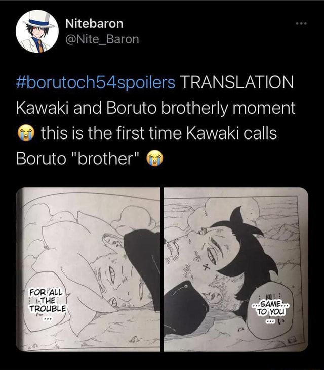 #borutochd4spoilers TRANSLATION Kawaki and Boruto brotherly moment this