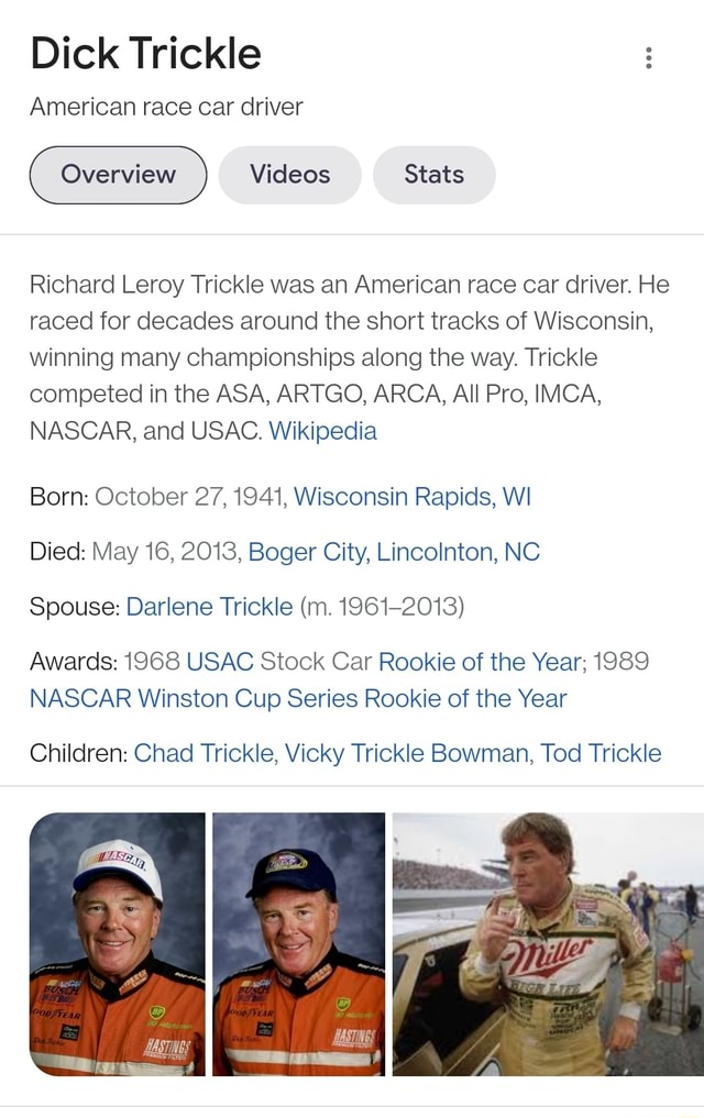 Dick Trickle American race car driver Overview Videos Stats Richard ...