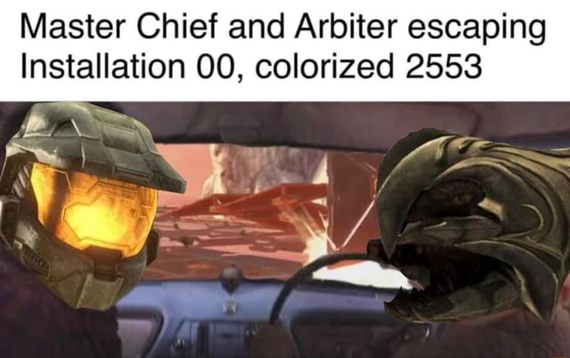 Master Chief and Arbiter escaping Installation 00, colorized 2553 - iFunny