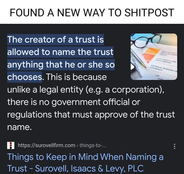 FOUND A NEW WAY TO SAITPOST The Creator Of A Trust Is Allowed To Name ...