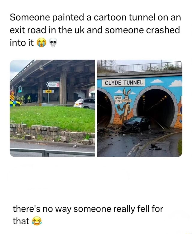 Someone painted a cartoon tunnel on an exit road in the uk and someone ...