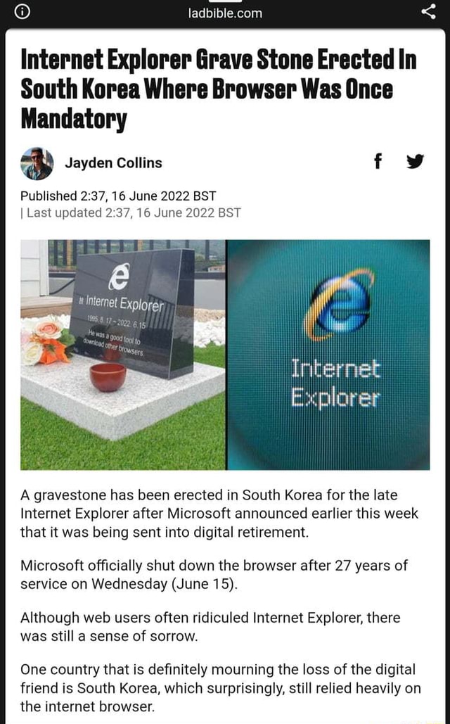 Explorer Grave Stone Erected In South Korea Where Browser Was