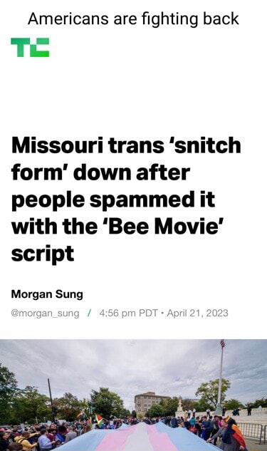 Americans are fighting back Te Missouri trans 'snitch form' down after ...