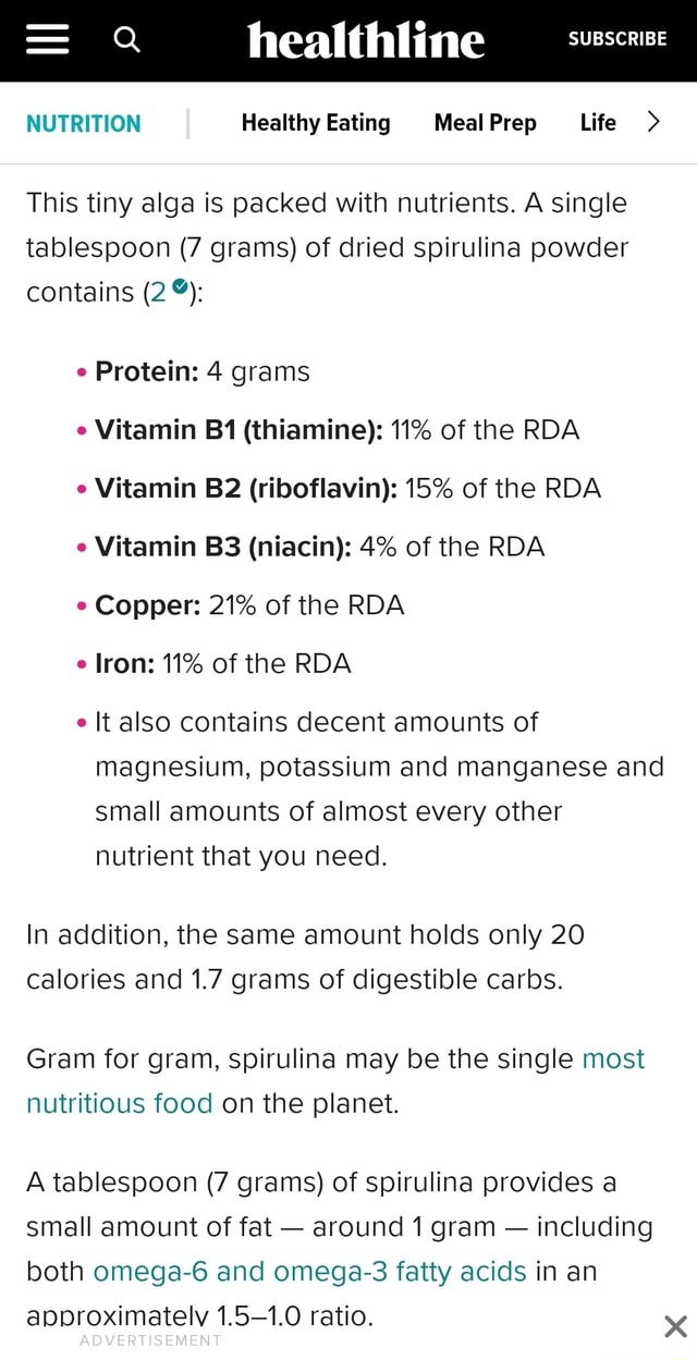 Healthline NUTRITION Healthy Eating Meal Prep Life > This tiny alga is packed with nutrients. A