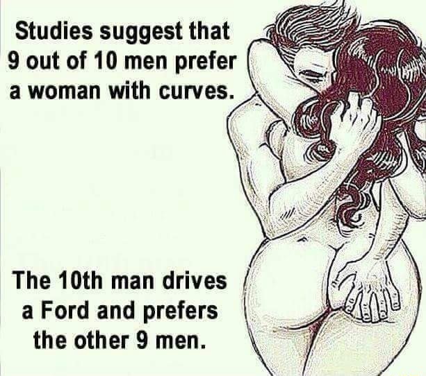 Studies Suggest That 9 Out Of 10 Men Prefer A Woman With Curves The 10th Man Drives L A Ford And Prefers The Other 9 Men Ifunny