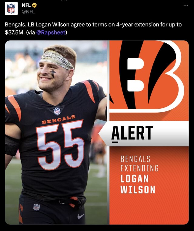 NFL on X: Bengals, LB Logan Wilson agree to terms on 4-year extension for  up to $37.5M. (via @Rapsheet)  / X