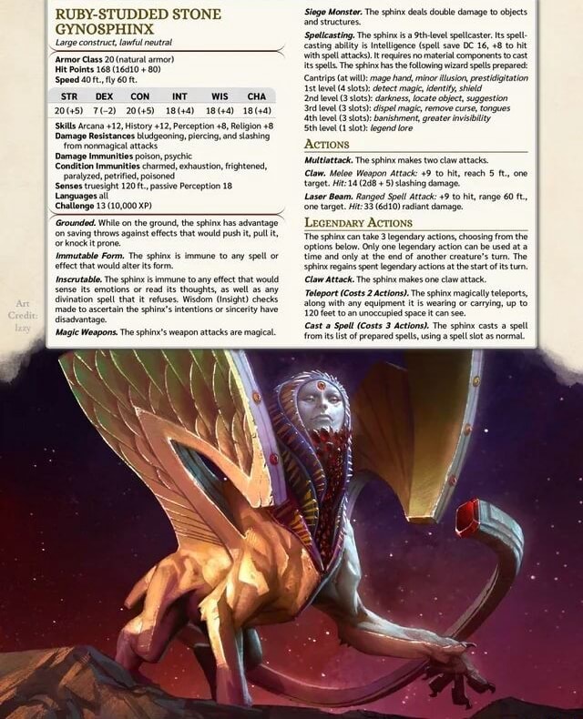 Sphiox RUBY-STUDDED STONE GYNOSPHINX Large construct lawful neutral 'armor ...