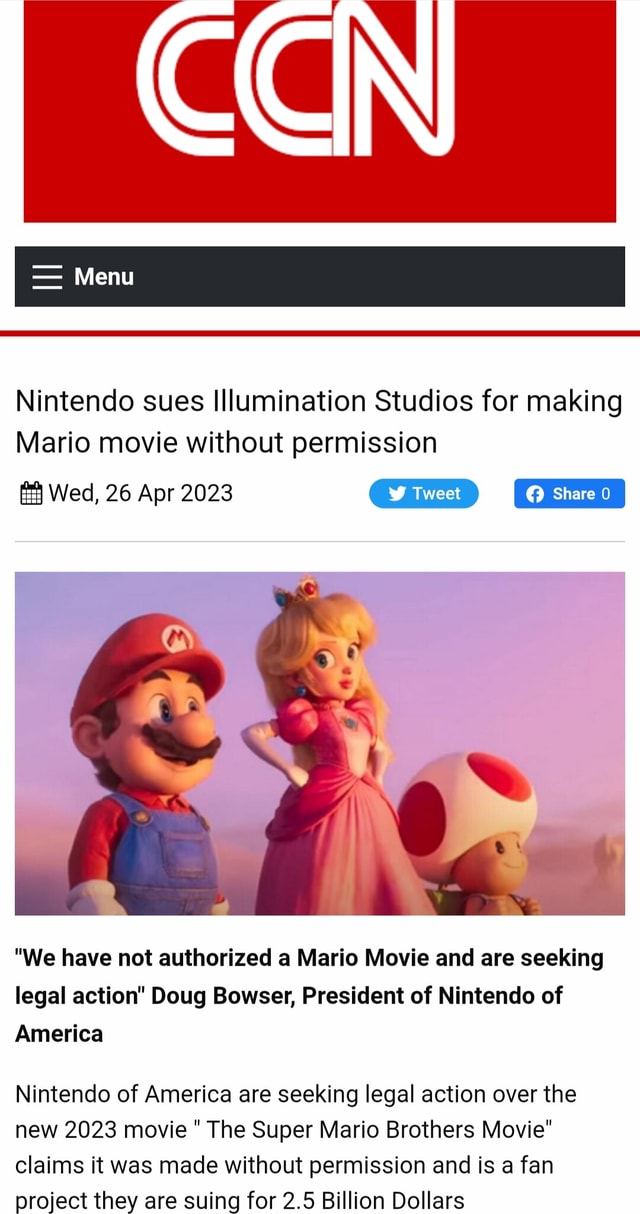 Menu Nintendo sues Illumination Studios for making Mario movie without