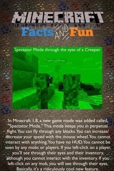 Spectator Mode Through The Eyes Of Creeper In Minecraft 1 8 New Game Mode Was Added Called Spectator Mode This Mode Keeps You In Perpetual Flight You Can Fly Through Any Blocks You