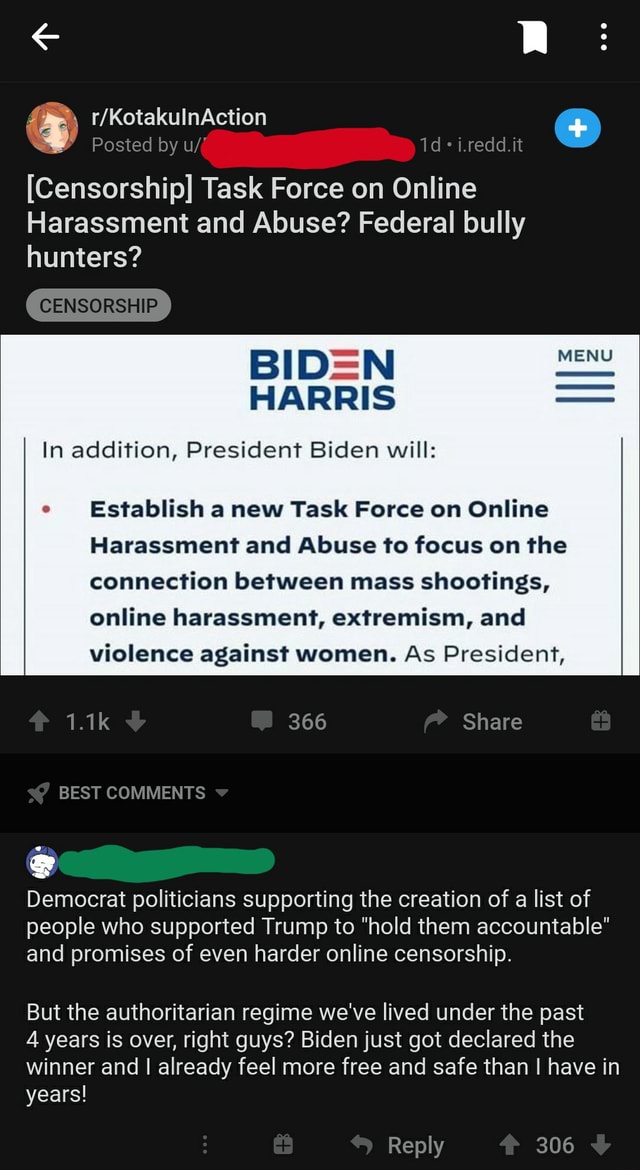 I.redd.it Posted by u/' [Censorship] Task Force on Online Harassment ...