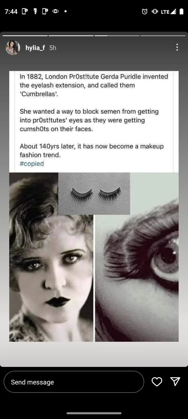 Hyliaf Sh In 1882, London PrOst'tute Gerda Puridle invented the eyelash