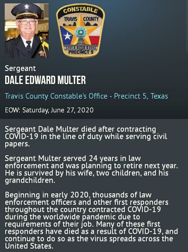 Sergeant DALE EDWARD MULTER Travis County Constable's Office - Precinct ...