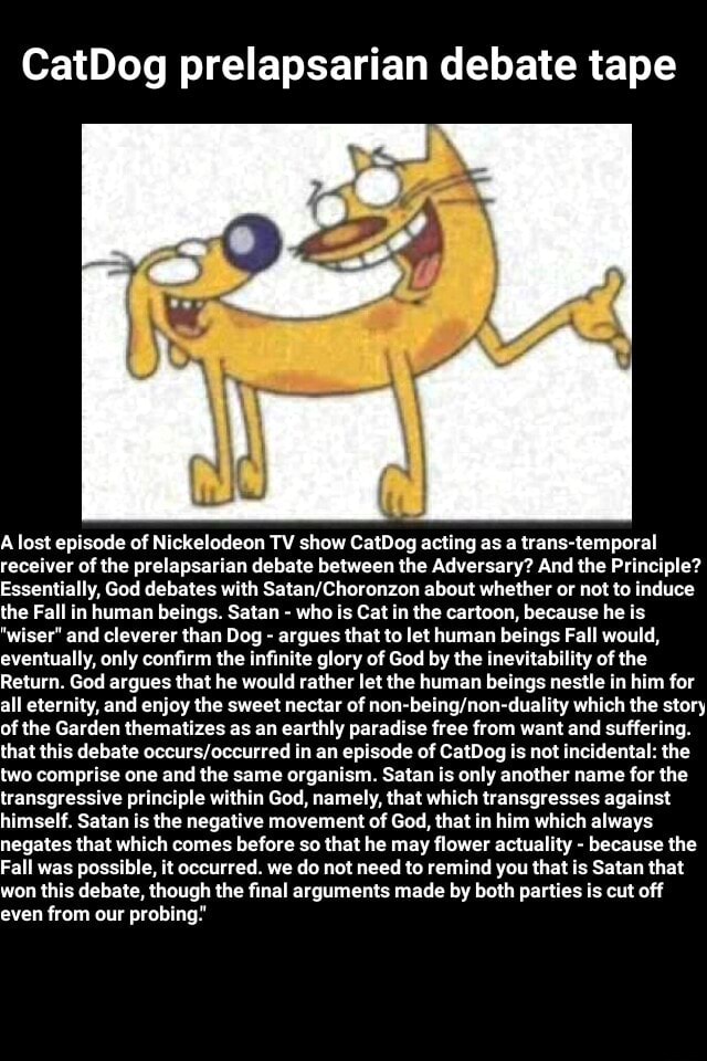 CatDog Prelapsarian Debate Tape A Lost Episode Of Nickelodeon TV Show CatDog Acting As A Trans 