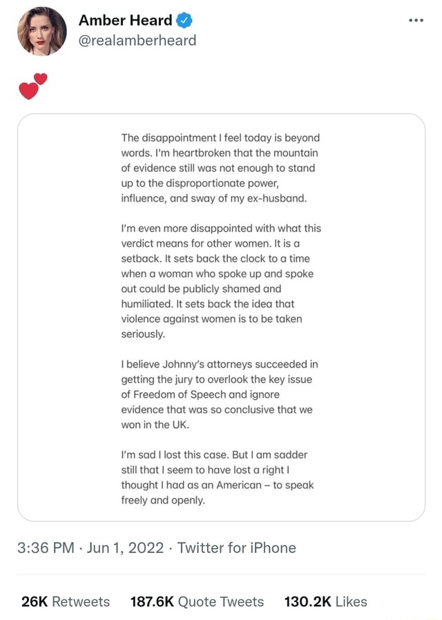 Amber Heard realamberheard The Disappointment I Feel Today Is Beyond 
