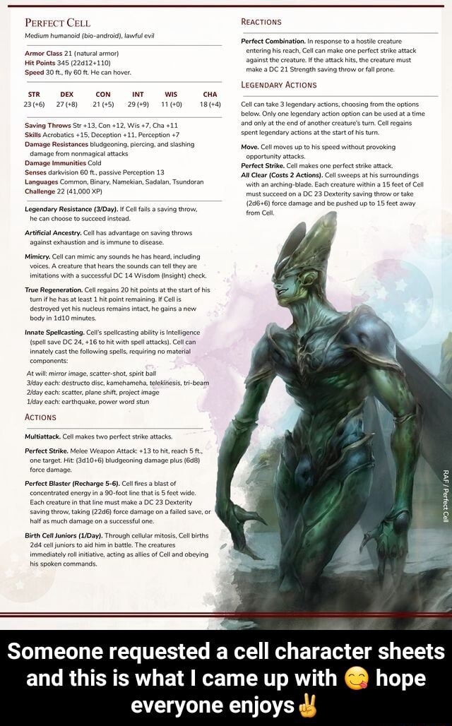 Perrect CELL Medium lawful evi Armor Class 21 (natural arm) Hit Points