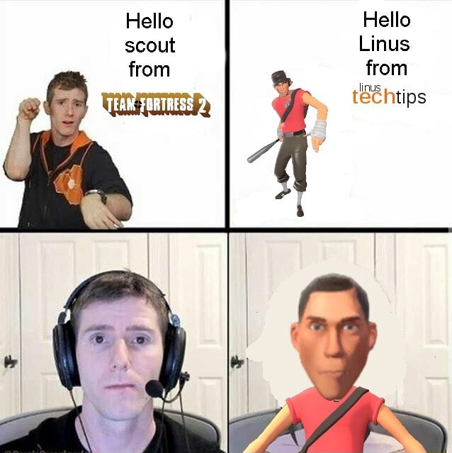 Hello Hello scout Linus from from FAN FORTRESS 2) techtips - iFunny