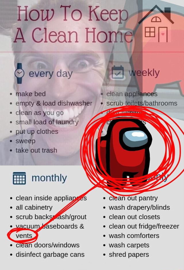 How To Keep Clean Home every day make bed empty &load dishwasher scrub