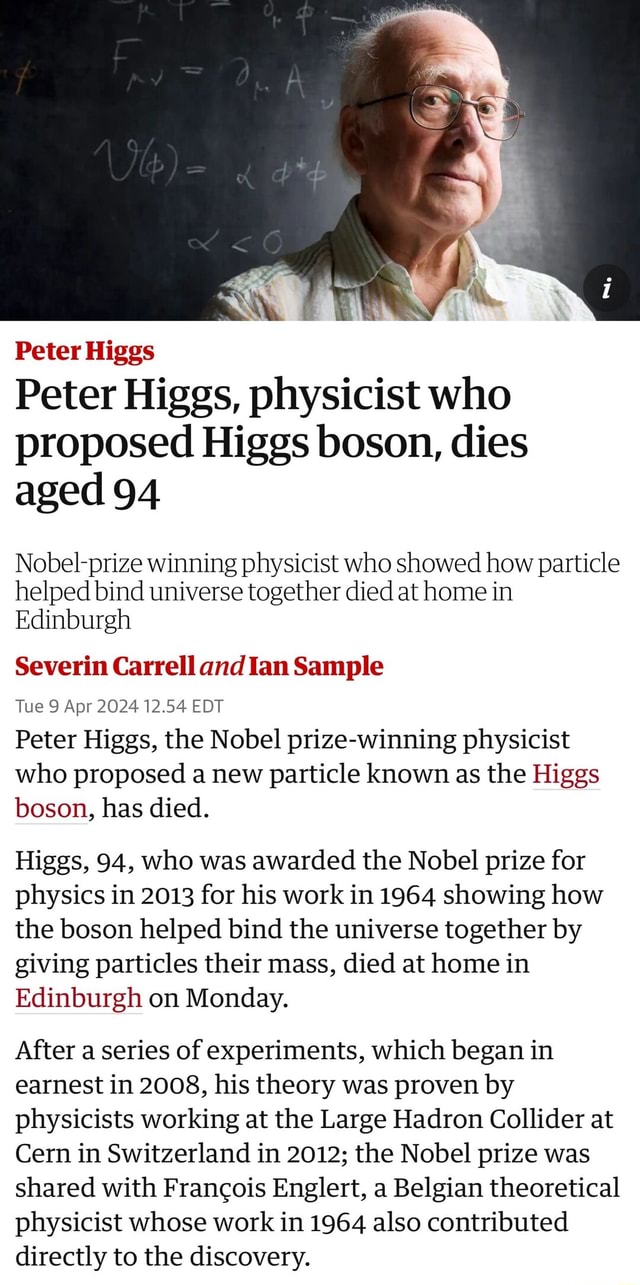 Peter Higgs Peter Higgs, physicist who proposed Higgs bosom, dies aged ...