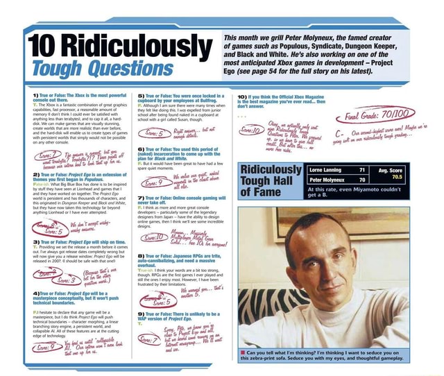 This month we grill Peter Molyneux, the famed creator of games such as Populous, Syndicate ...