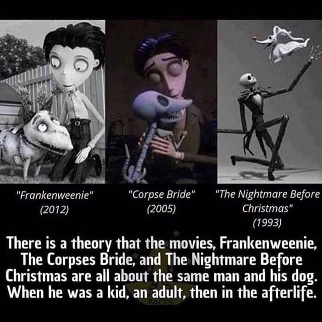 "Corpse Bride" "The Nightmare Before Christmas" Cf "Frankenweenie
