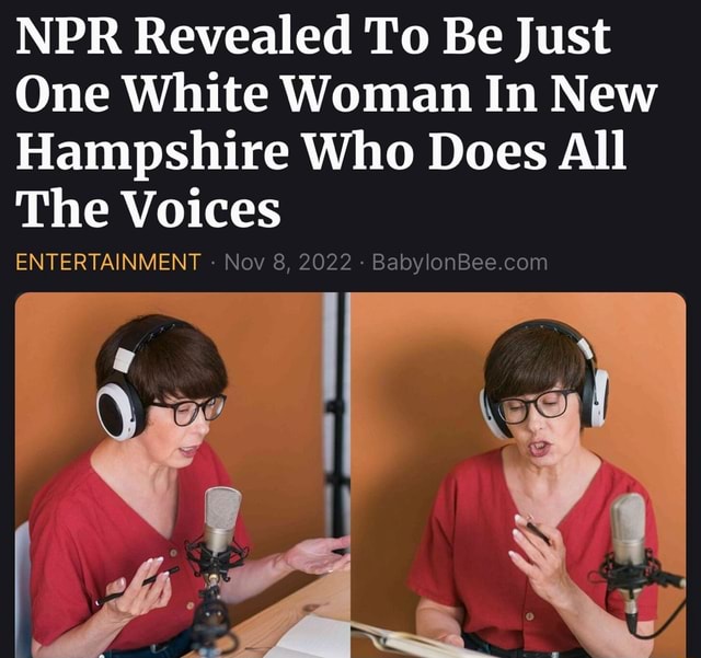 NPR Revealed To Be Just One White Woman In New Hampshire Who Does All ...