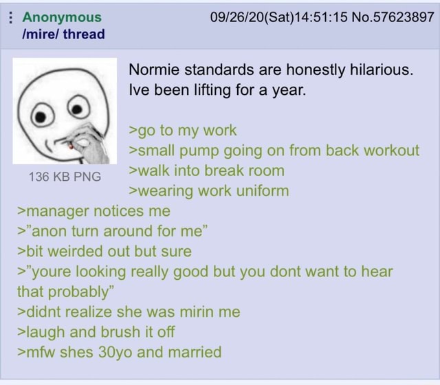 : Anonymous No.57623897 /mire/ thread standards are honestly hilarious ...
