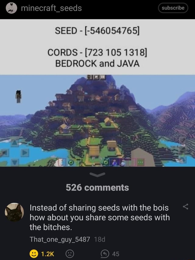 Minecraft_seeds subscribe SEED - [-546054765] CORDS - [723 105 1318 ...