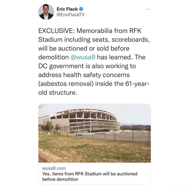 Eric Flack Exclusive Memorabilia From Rfk Stadium Including Seats Scoreboards Will Be