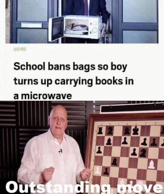 School bans bags so boy turns up carrying books in a microwave iFunny