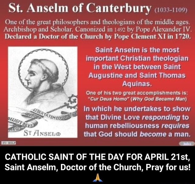 St. Anselm Of Canterbury 033-110) One Of The Great Philosophers And ...