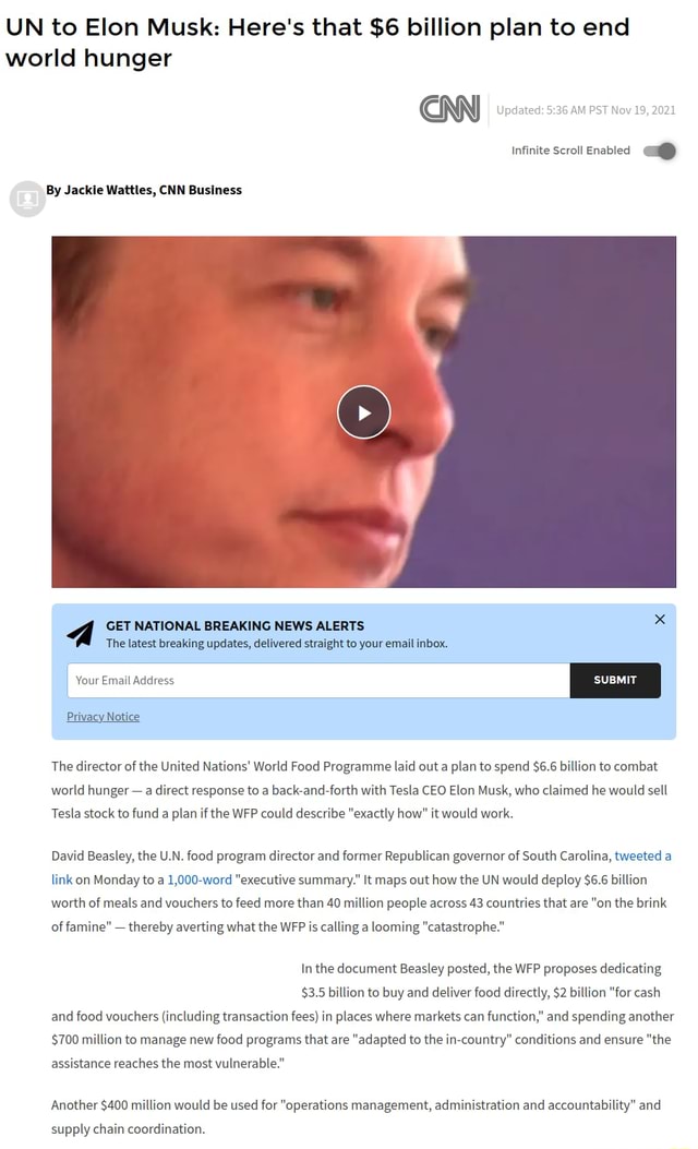 UN to Elon Musk: Here's that $6 billion plan to end world hunger ated