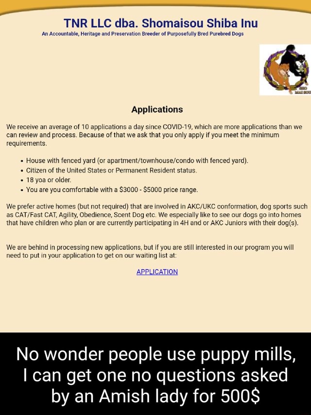 TNR LLC dba. Shomaisou Shiba Inu An Accountable, Heritage and