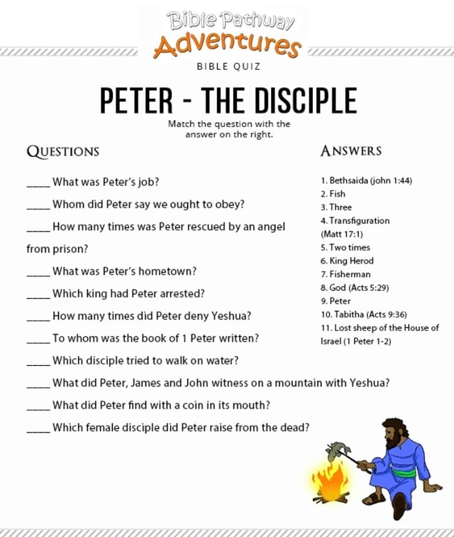 Blble Pathway Adventures BIBLE QUIZ PETER - THE DISCIPLE Match the ...