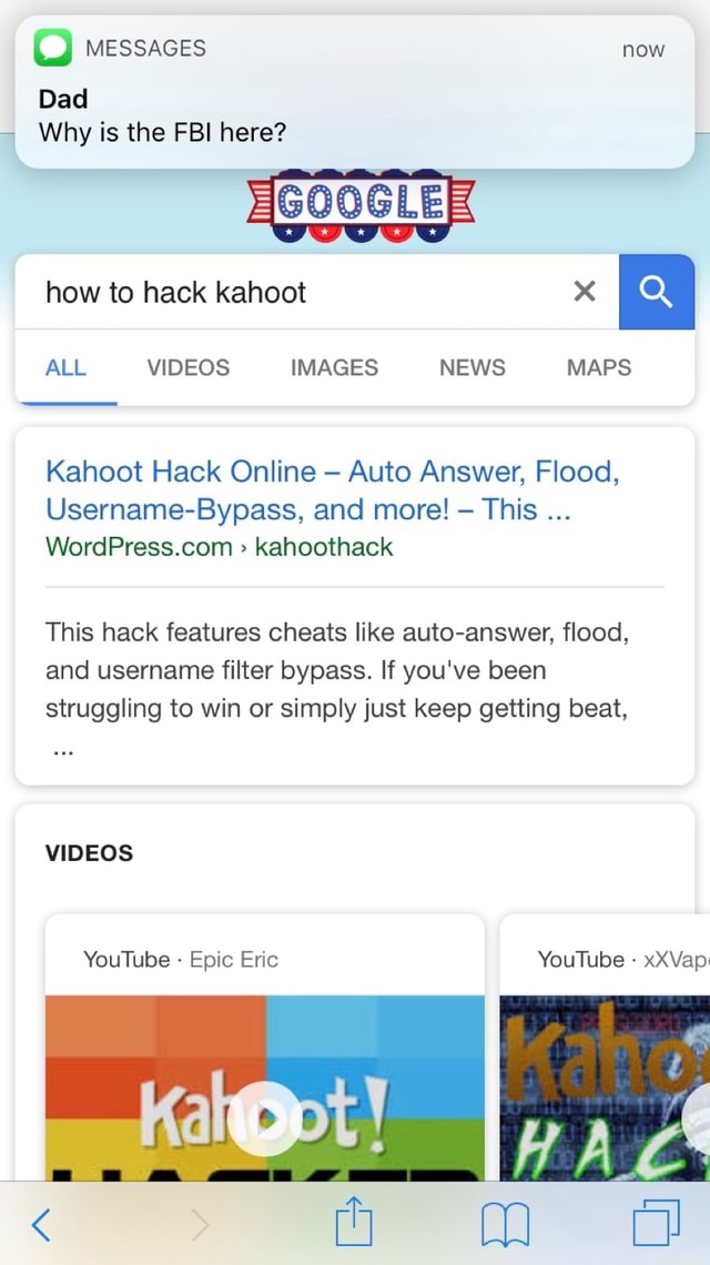 E Why Is The Fbi Here Kahoot Hack Online Auto Answer Flood Username Bypass And More This Wordpress Com Kahoothack This Hack Features Cheats Like Auto Answer Flood And Username Filter