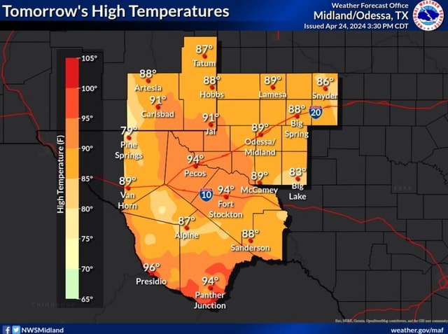 Weather Forecast Office Tomorrow's High Temperatures TX Issued Apr 24