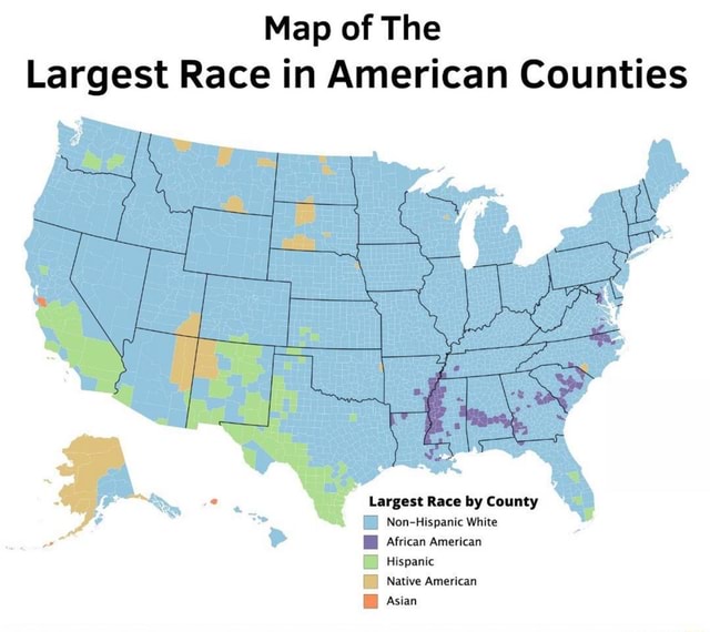 Map of The Largest Race in American Counties 7 Largest Race by County ...