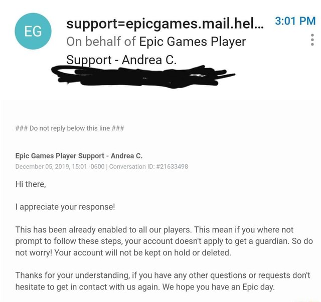 Support Epicgames Mail Hel 3 01 Pm Andrea C Epic Games Player Support Andrea C L Appreciate Your Response This Has Been Already Enabled To All Our Players This Mean If You Where Not Prompt To