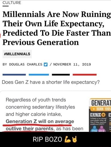 CULTURE Millennials Are Now Ruining Their Own Life Expectancy ...