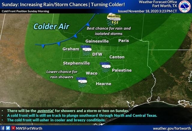 Sunday: Increasing Rain Chances I Turning Colder! Worth, Cold Front ...